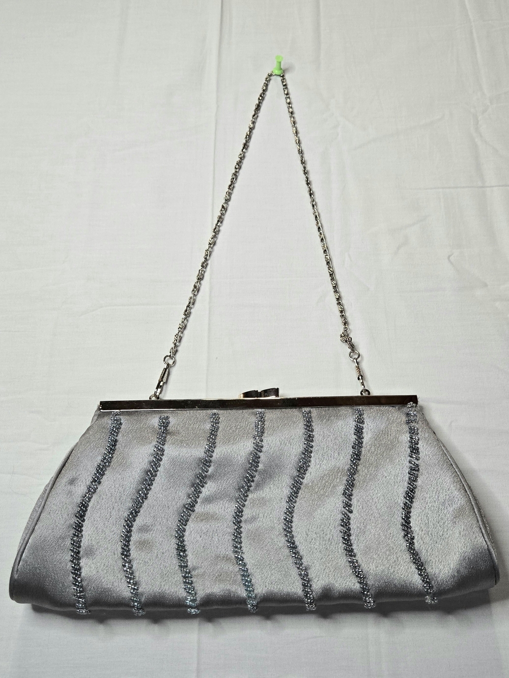 Blush Turner Silver Rhinestone Evening Bag Chain Strap Kiss Lock